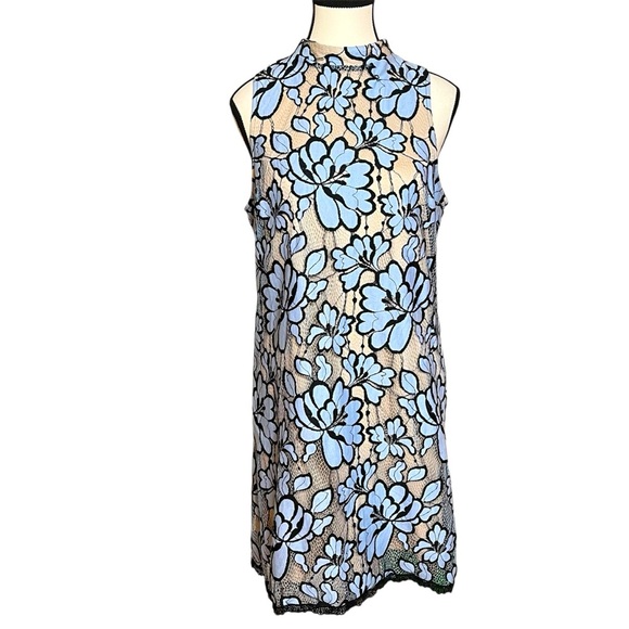 Plenty by Tracy Reese Lin Lace Blue Floral Lace Overlay Dress Size 10 Halter - Picture 1 of 7